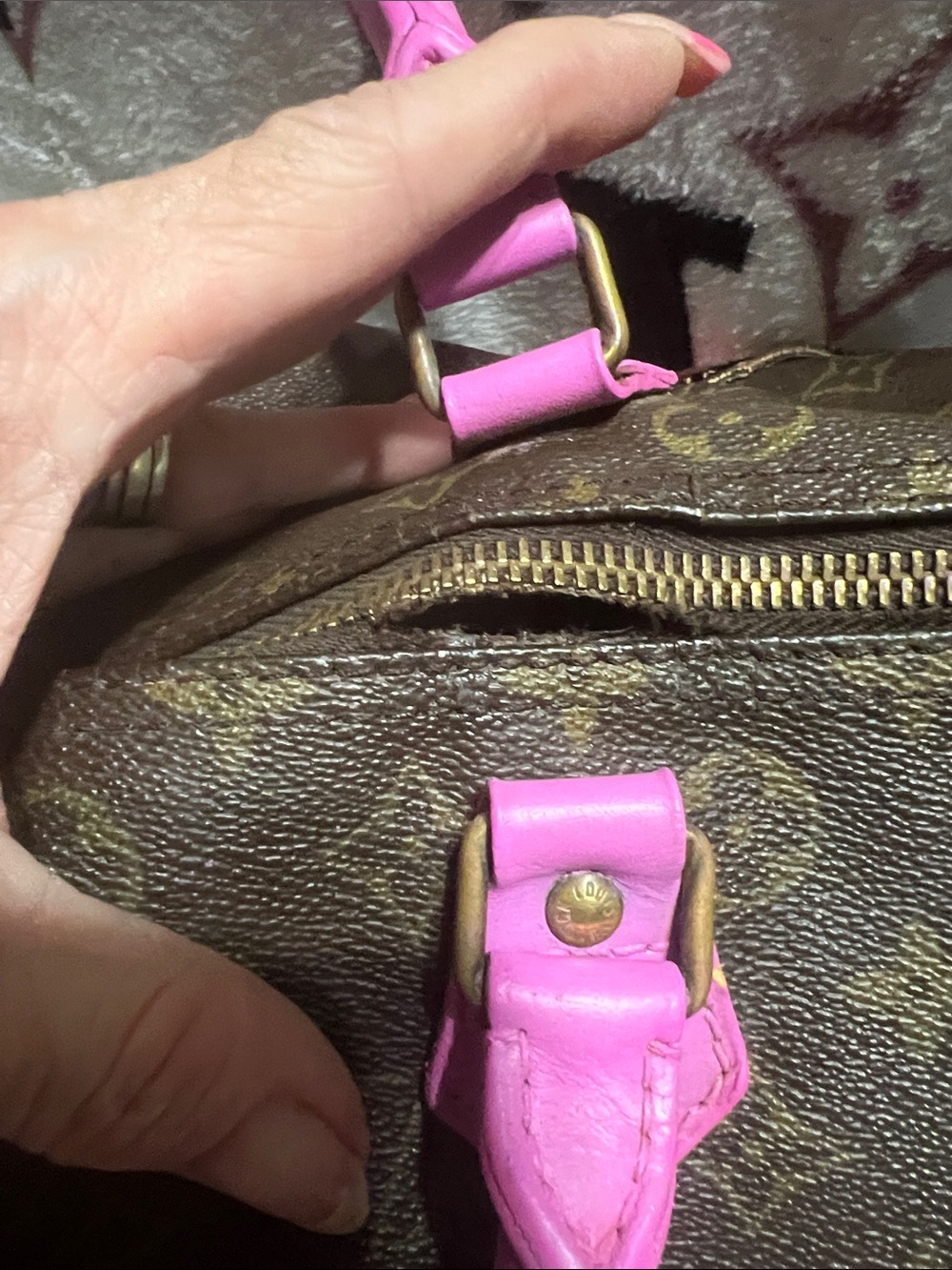 Louis Vuitton Brown Monogram speedy 30 Satchel with Pink Trim and Patches - Picture 7 of 7